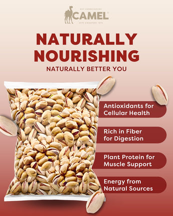 Image of the popular bestseller Baked Pistachios by Camel Nuts with benefits of pistachios