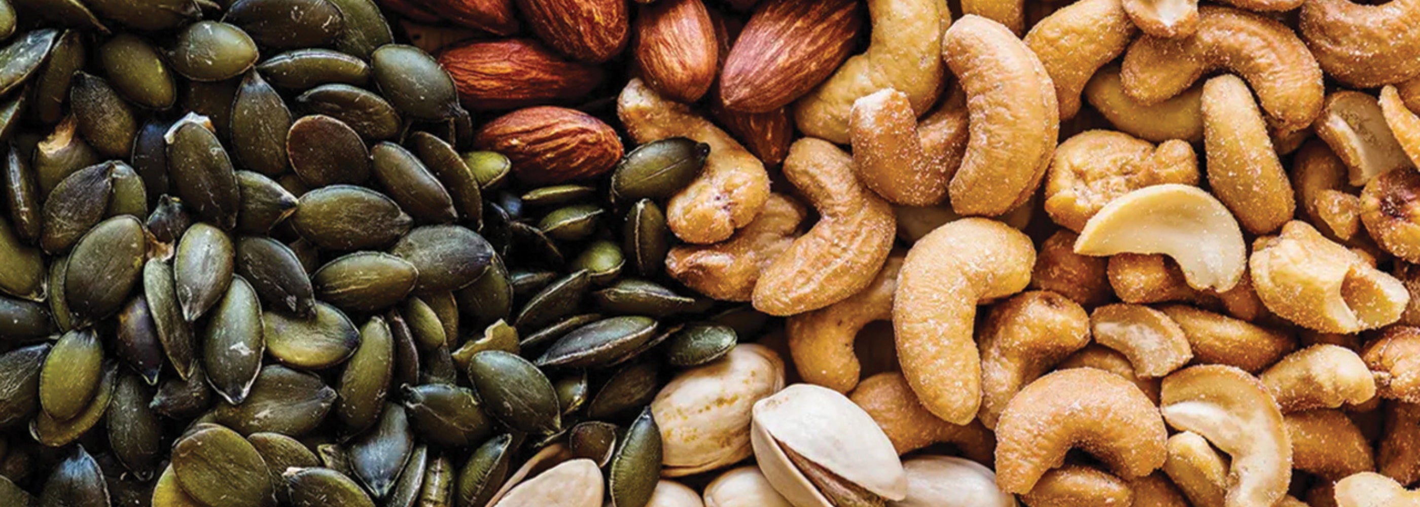 Assorted premium nuts and seeds including almonds, cashews, and pumpkin seeds. Camel Nuts Singapore
