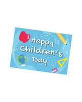 Children's Day card with colorful elements on a blue background