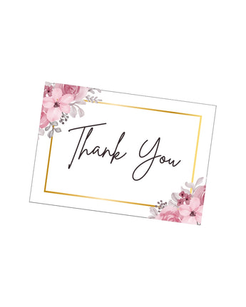 Card with 'Thank You' text and floral design on a white background