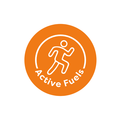 Logo of Active Fuels with an orange circle and white icon on a white background