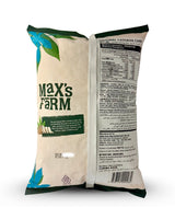 Max's Farm cassava chip packaging back view with nutritional information on a white background