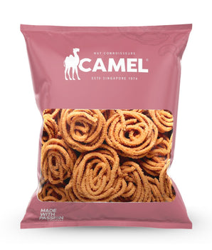 A 500g bag of Camel Nuts popular muruku round snack on a white background