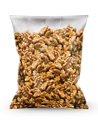 1kg bag filled with natural baked walnuts from Camel Nuts on a white background