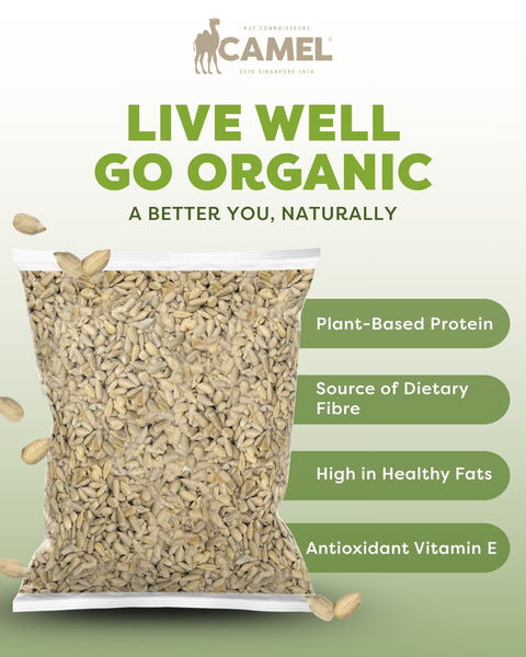 Camel Nuts organic raw sunflower seeds with nutrition values