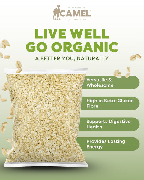 Camel Nuts Organic Rolled Oats' health benefits such as supportive digestive health, high in beta-glucan fibre