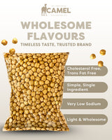 1kg Bag of chickpeas with Camel brand logo and health benefits text on a white background