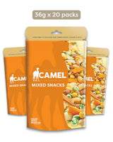 Camel Nuts mixed snacks packaging with an orange background