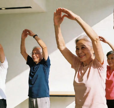 A group of seniors doing exercise to stay active.