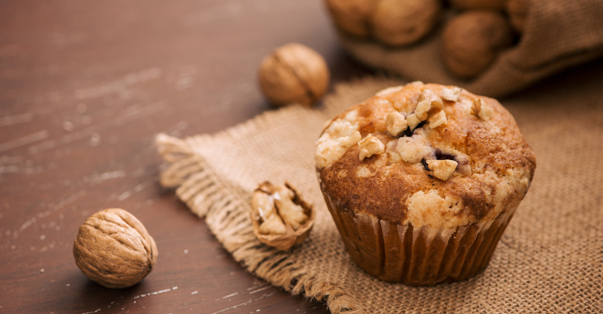 wholesome goodness wholemeal walnut banana muffins nutritious ingredients ripe bananas wholemeal flor heart-healthy delightful treats cococnut oil sweetness