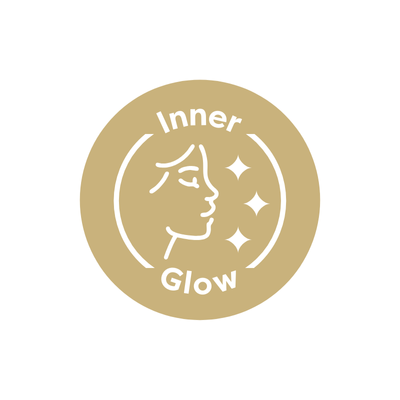 Logo with 'Inner Glow' text and a face silhouette on a beige background