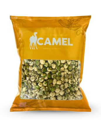 300g Pack of Camel Nut's Coated Green Peas on a white background