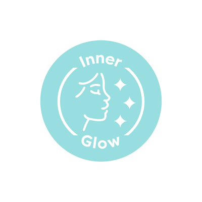 Logo with 'Inner Glow' text and a stylized face on a light blue circle.