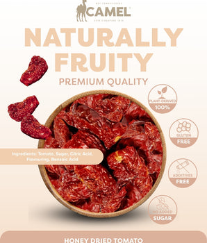 Premium quality Honey dried tomato by Camel Nuts with healthy icons