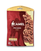 A bag of Honey Pecans from Camel Nuts in red colour packaging