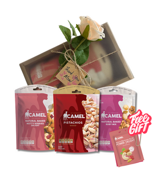 Camel Nuts Mother's day idea gift! Pistachios, Nut Berries and Ruby Mix in a gift box.