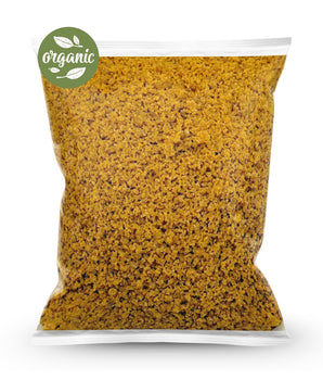 Bag of organic coconut flower sugar  with an 'organic' label on a white background