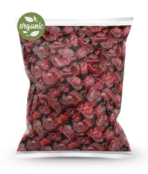 1kg Bag of organic dried cranberries with an 'organic' label on a white background