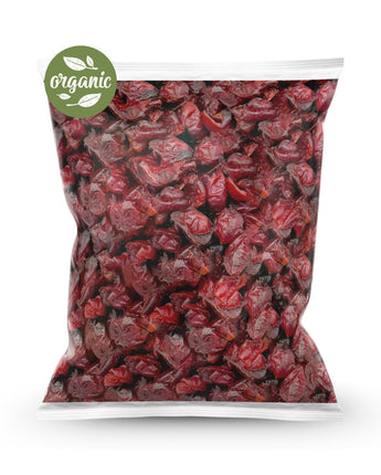 1kg Bag of organic dried cranberries with an 'organic' label on a white background