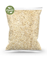 Bag of organic instant oats with an 'organic' label on a white background