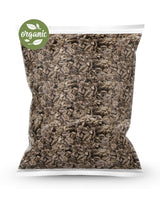 Bag of organic raw cacao nibs with an 'organic' label on a white background