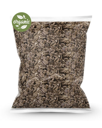 Bag of organic raw cacao nibs with an 'organic' label on a white background