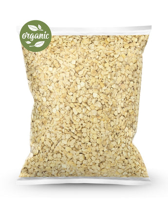 Bag of organic raw cashew bits with a organic label on a white background
