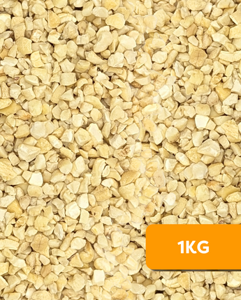 Close-up of Camel Nuts Organic Raw Cashews in small pieces with 1KG label