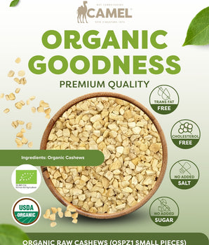 Camel Nuts Organic Goodness Organic Raw Cashews premium quality information