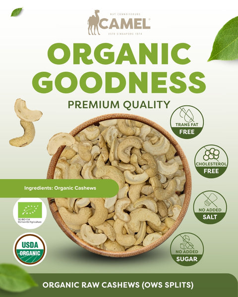 Organic Goodness. Premium quality Camel Nuts Organic Raw Cashews OWS Splits.