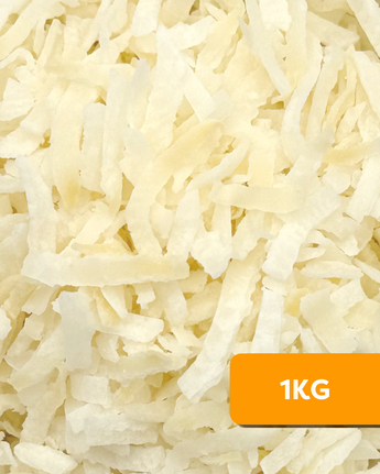Close-up of Camel Nuts Organic Raw Coconut Flakes with 1KG label.