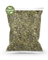 1kg Bag of organic raw styrian pumpkin seeds with an 'organic' label on a white background