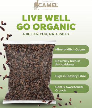 Camel Nuts organic sweet cacao nibs health benefits. Live well, go organic