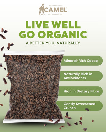 Camel Nuts organic sweet cacao nibs health benefits. Live well, go organic