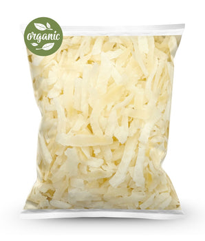1kg Bag of Camel Nuts Organic Toasted Coconut Flakes with an 'organic' label on a white background