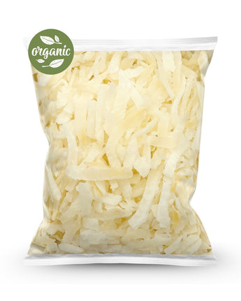 1kg Bag of Camel Nuts Organic Toasted Coconut Flakes with an 'organic' label on a white background