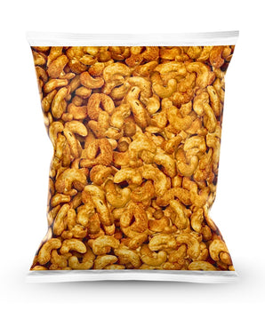 1 kg bag of satay flavored cashews by Camel Nuts on a white background.