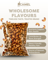1kg Packaging of Camel nuts Satay Cashews with health benefits text on a light background