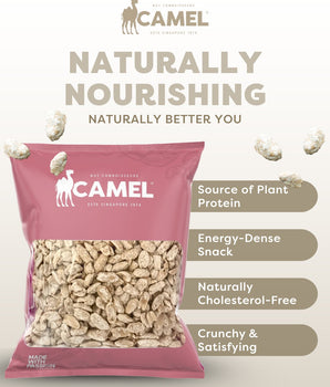 Camel Sugar Peanuets protein snack package with product benefits on a light background