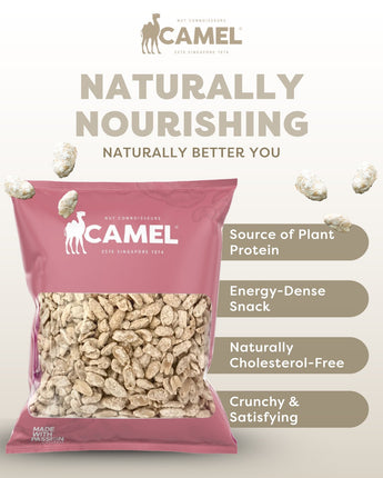 Camel Sugar Peanuets protein snack package with product benefits on a light background