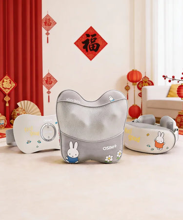 OSIM x Miffy massagers with chinese new year background decorations for Camel nuts giveaway.