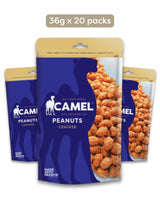 Camel Nuts Cracker Peanuts in mini packs with blue and yellow design on a white background