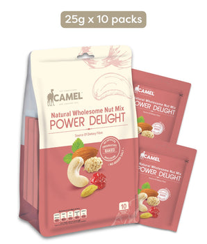 1 packet containing 10 mini packets of 25g Camel Nuts power delights