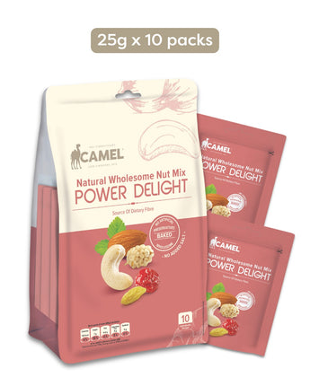 1 packet containing 10 mini packets of 25g Camel Nuts power delights